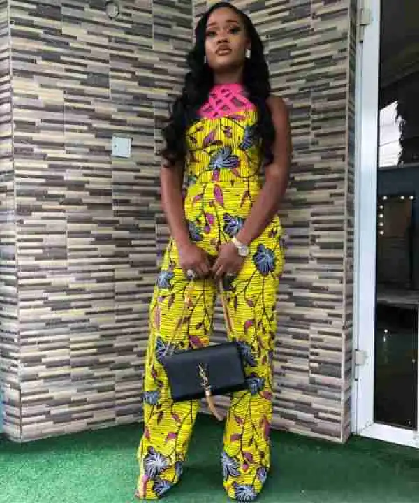BBNaija Star, Cee-C Steps Out In Yellow Ankara Jumpsuit